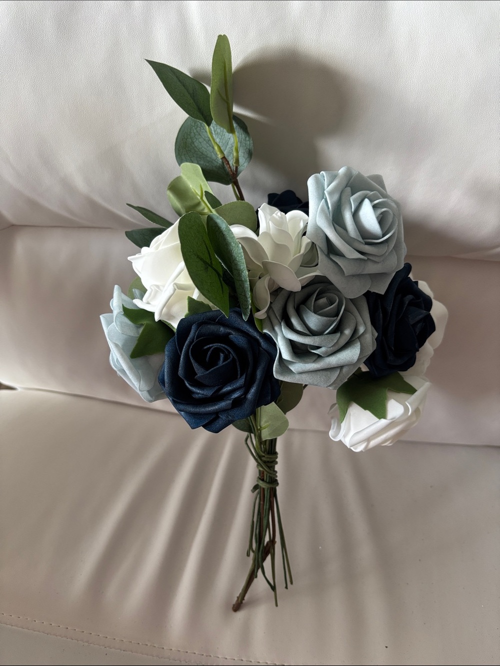 Elegant Navy, Light Blue & White Rose Bouquet -
